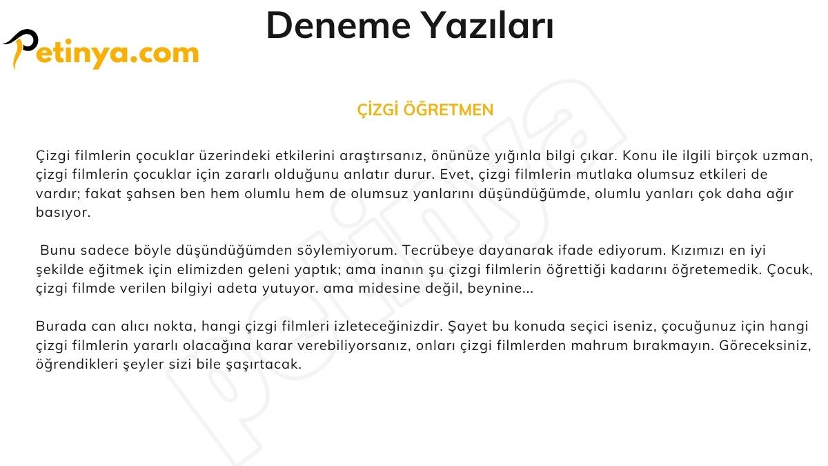 Deneme Örnekleri - Deneme Yazıları ÇİZGİ ÖĞRETMEN