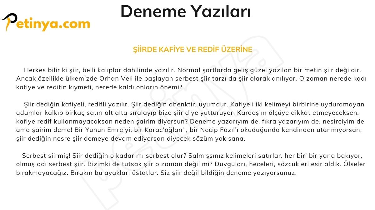 Deneme Örnekleri - Deneme Yazıları ŞİİRDE KAFİYE VE REDİF