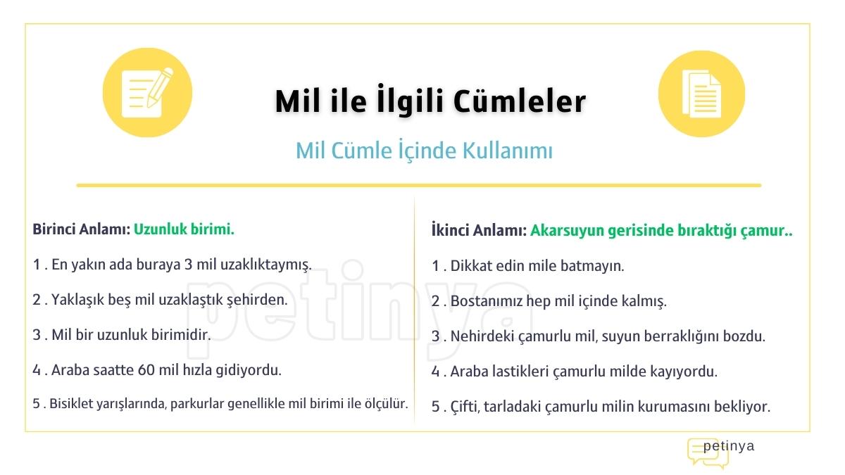 mil ile ilgili cumleler