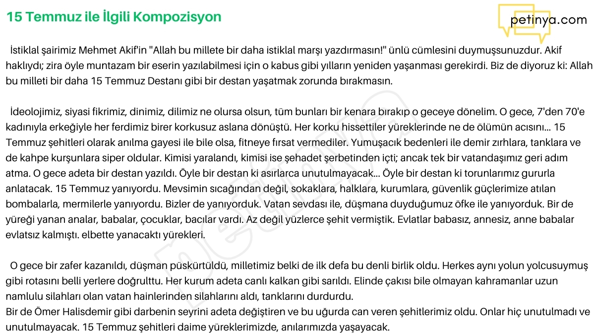 15 temmuz ile ilgili kompozisyon